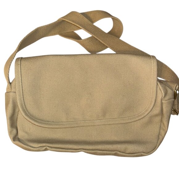 lands' end heavy khaki cotton canvas flap messenger cross body travel bag purse - Picture 1 of 7